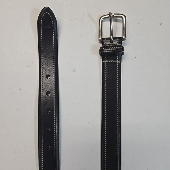 NWT Polo Ralph Lauren Black Leather Belt Mens Italian Saddle Leather Stitched - Picture 1 of 6